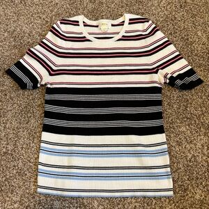 Maeve by Anthropologie || Ribbed Striped Knit Sweater Tee Size L